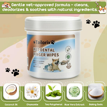 💎 Kit de Higiene Total Tailorix: 50 Toallitas Dedo para Oídos, Ojos y Dientes | Aseo 3 en 1 | Prevención Esencial para Perros y Gatos