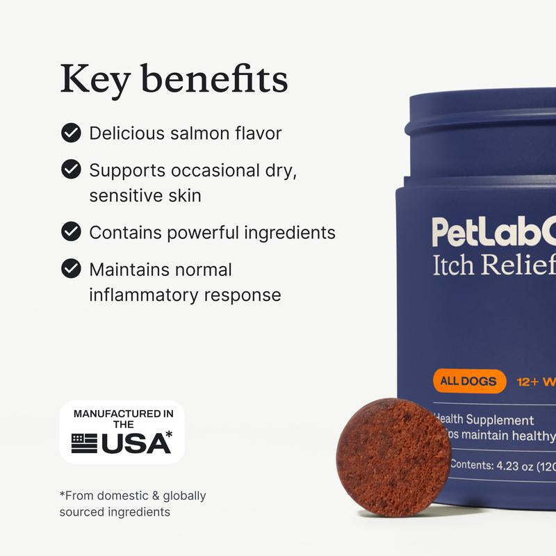 Itch Relief Pro - Soft Chews Containing Powerful Antioxidants to Target Scratching, Help Maintain Skin Moisture, and Support with Seasonal Skin Allergies.